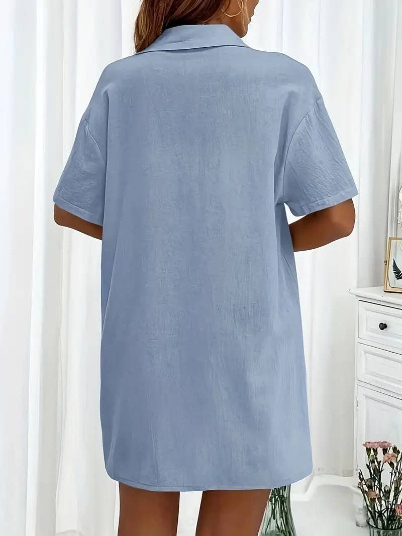 Solid-color shirt and shorts loose suit