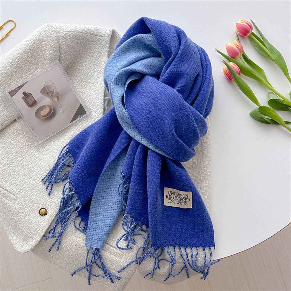 Double Sided Faux Cashmere Scarf-Solid Color Shawl