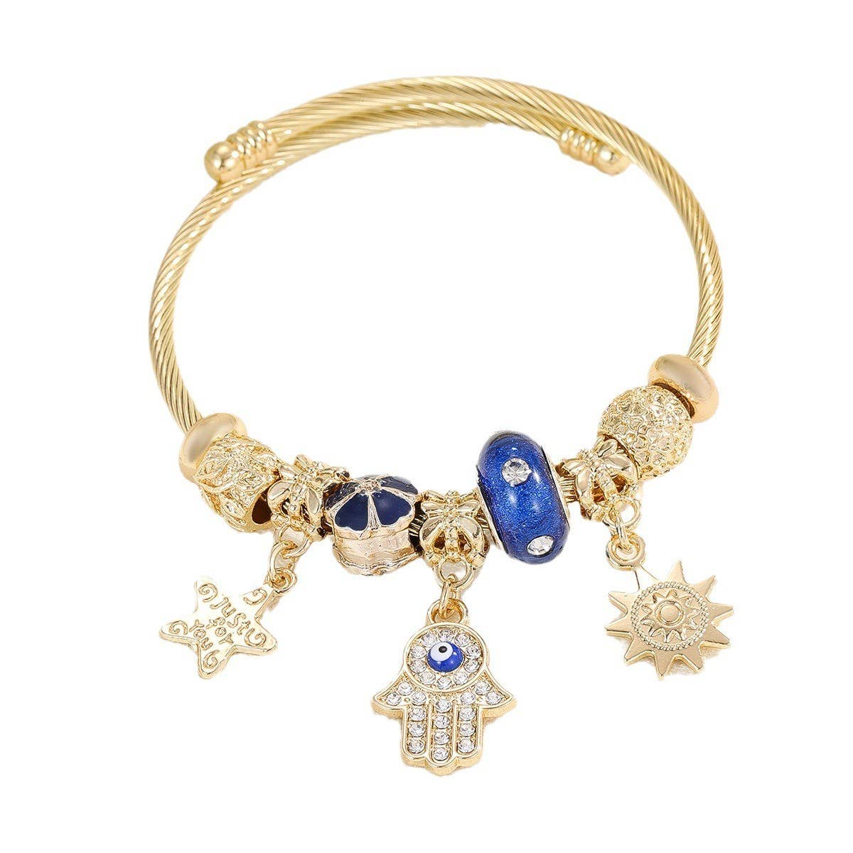 Stainless Steel Heart & Hand Charm Bracelet_CWMM8624