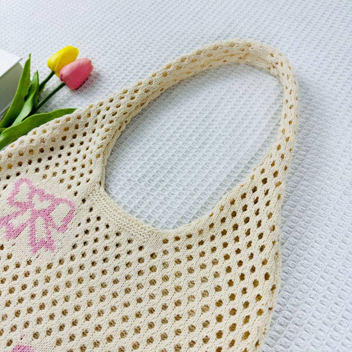 CWAB4580_BOW KNITTED WOVEN BEACH SHOULDER BAG