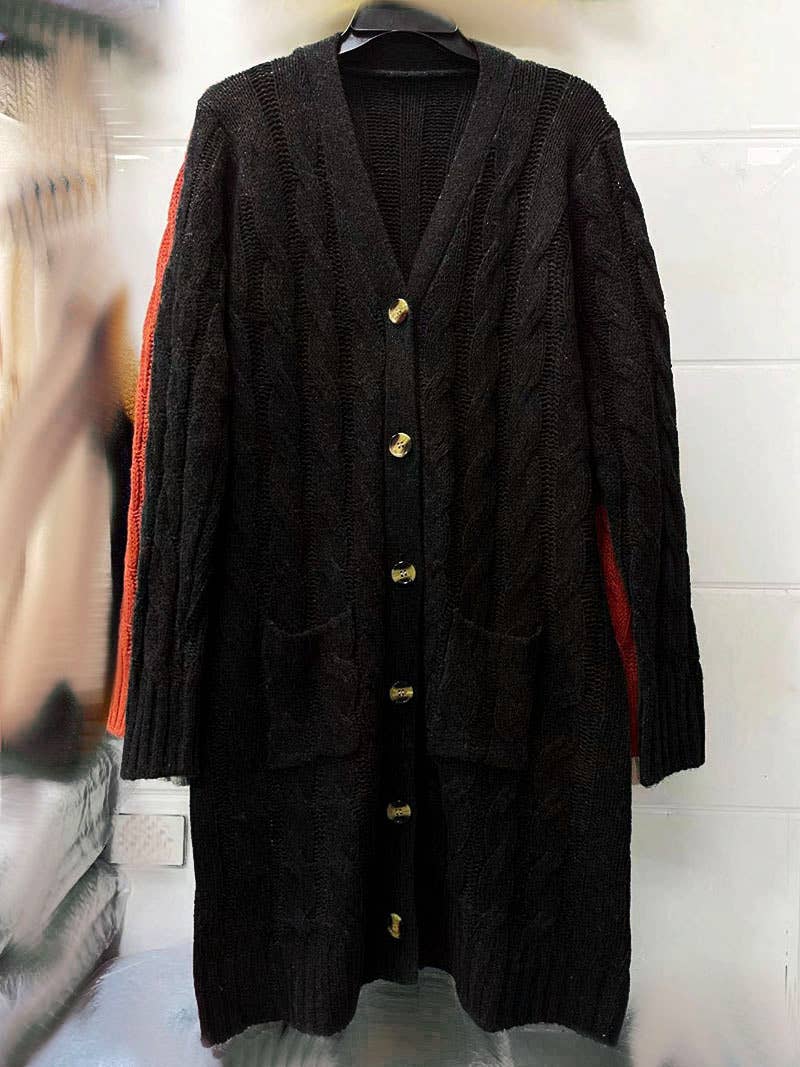 SINGLE-BREASTED TWIST SOLID COLOR LONG CARDIGAN