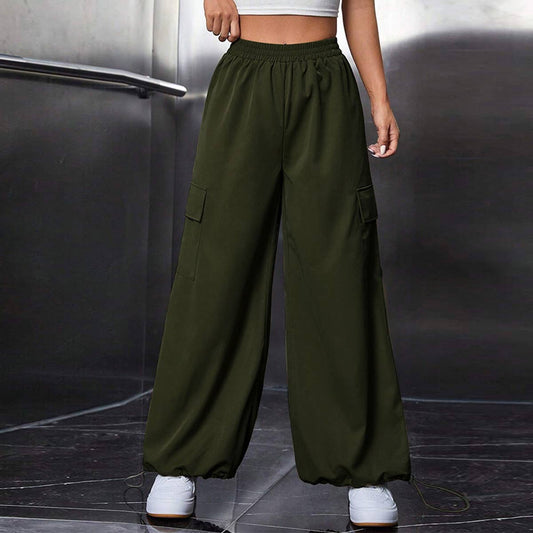 ELASTIC WAIST CASUAL WIDE LEG SPORTS CARGO PANTS