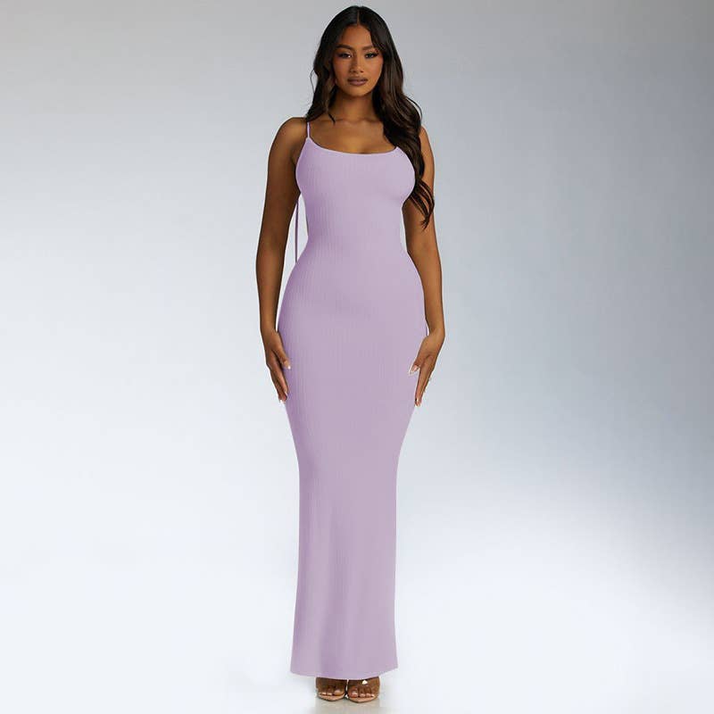 Stylish sexy backless strap strap slip-fit dress
