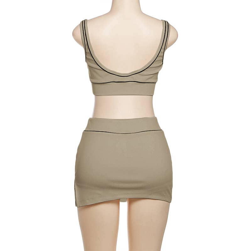 Sexy Crop Tank and Bodycon Skirt Sports Set