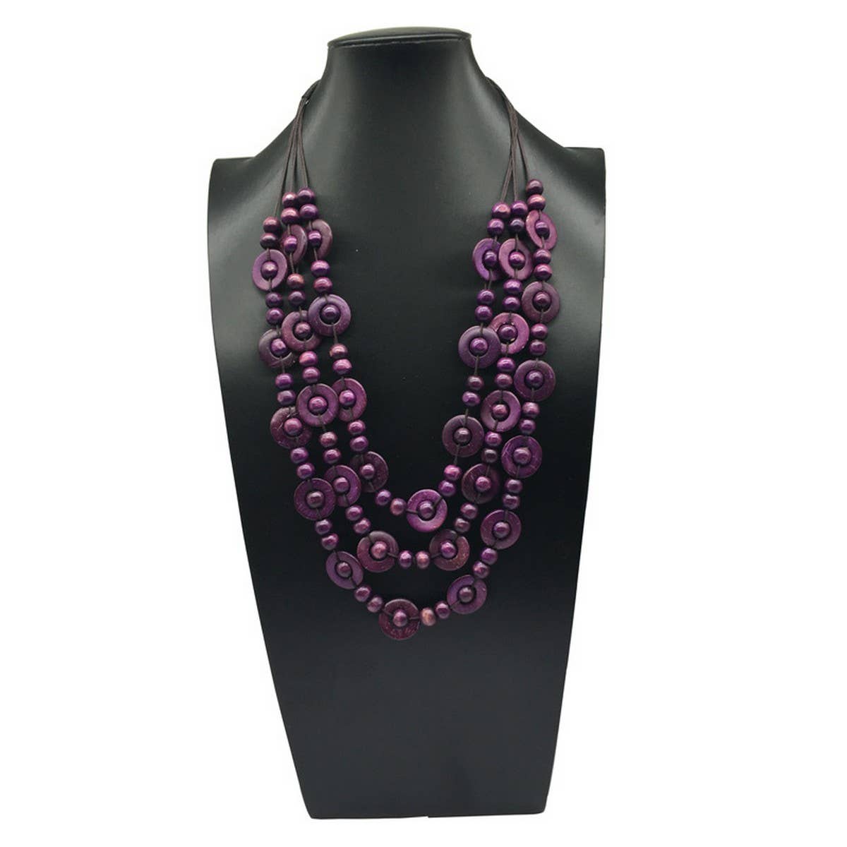 HAND WOVEN COCONUT SHELL WOOD ROUND BEAD NECKLACE