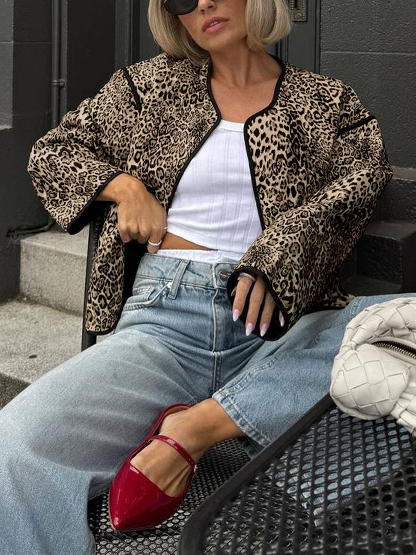 VINTAGE LEOPARD PRINT CREW-NECK UNBUTTONED JACKET