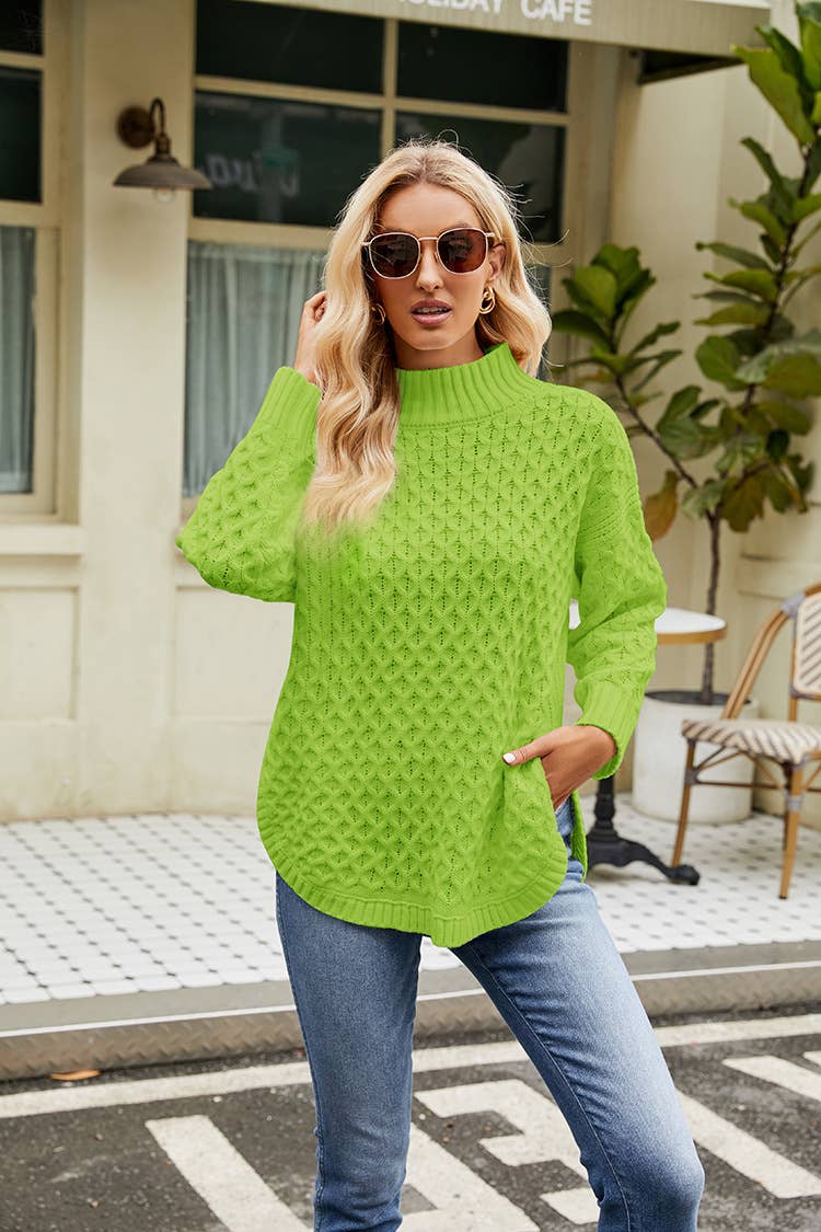 SLOUCHY KNIT SWEATER SOLID COLOR KNIT SWEATER