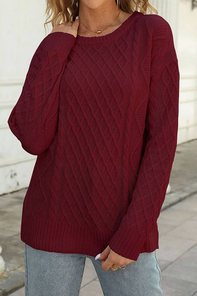 Stylish crew neck loose pullover with button cord