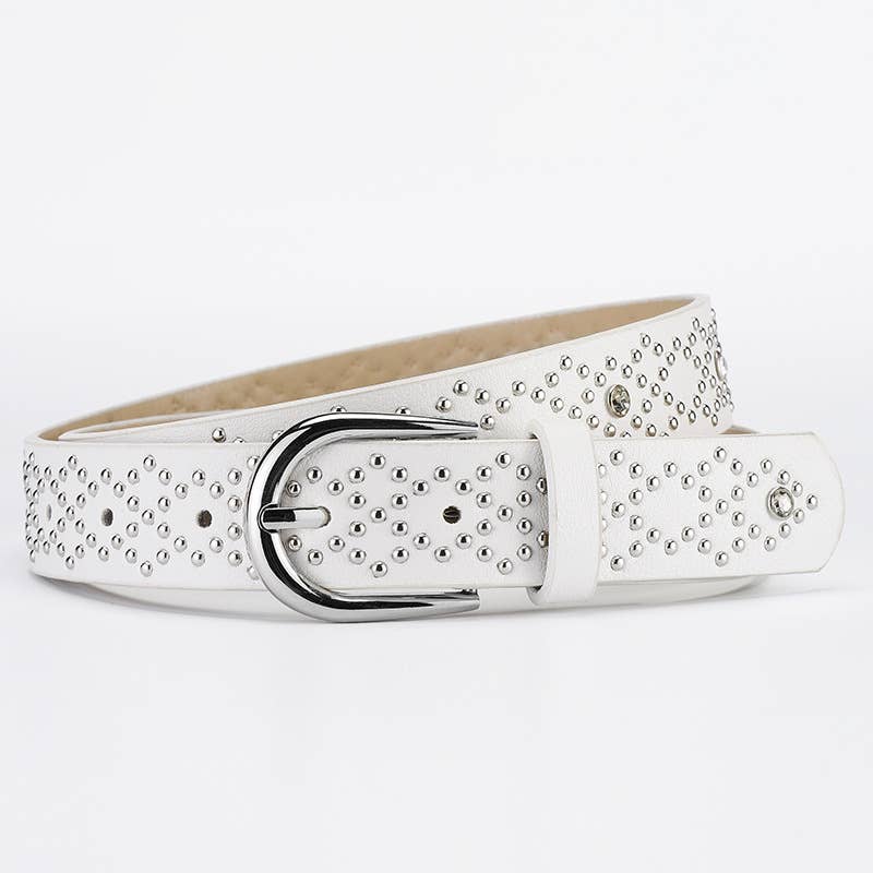 Pink-buckle diamond-encrusted PU belt