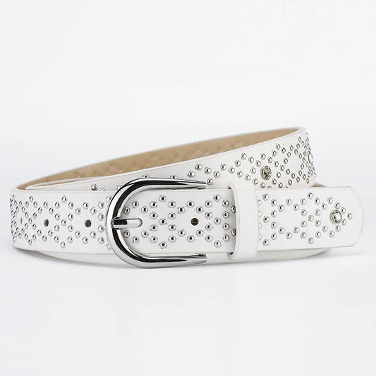 Pink-buckle diamond-encrusted PU belt