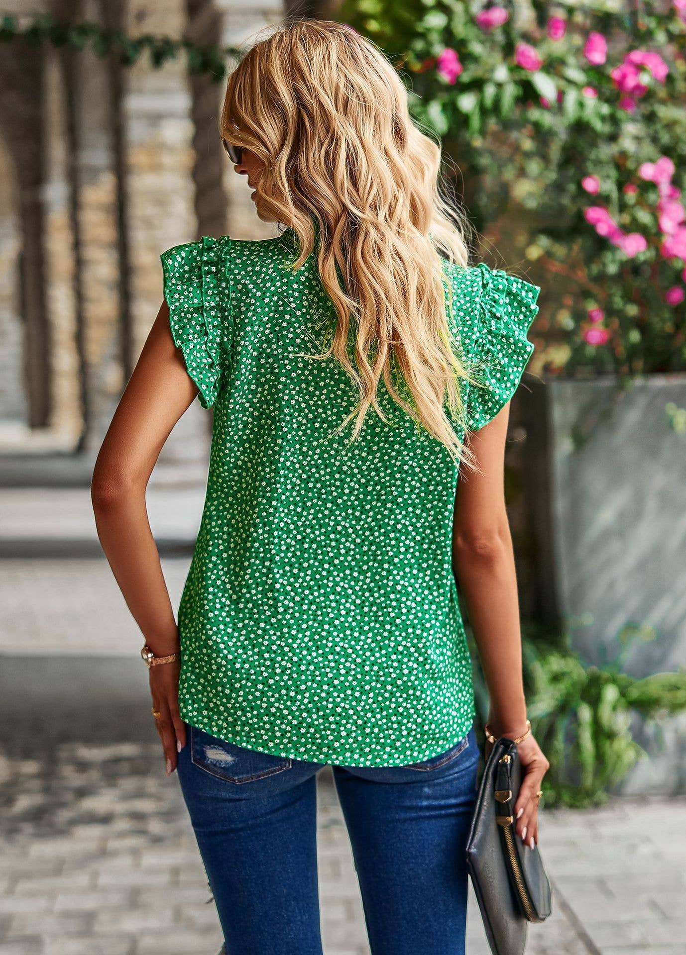 STYLISH V-NECK FLORAL BLOUSE