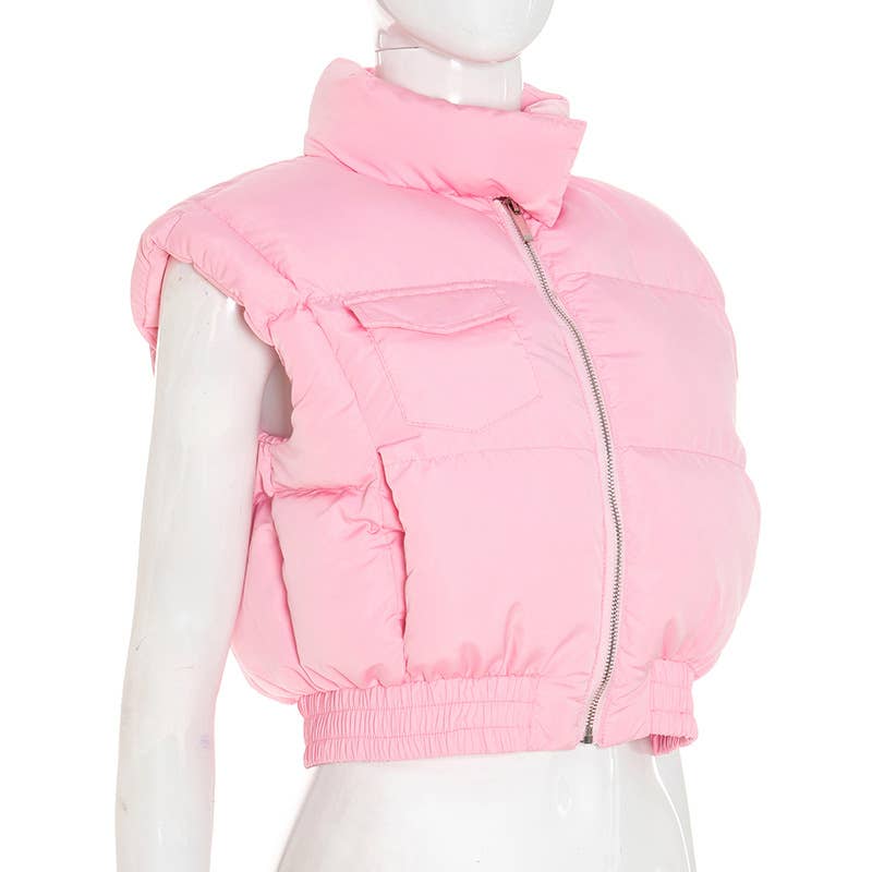 Stand-up collar warm fluffy cotton-padded vest