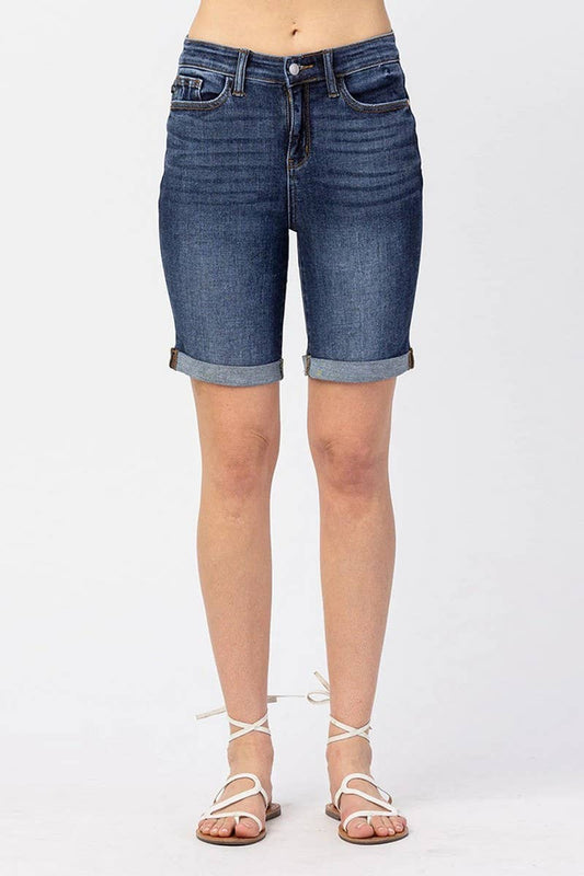 CWJS0306_CASUAL ROLLED HEM SLIM FIT DENIM SHORTS