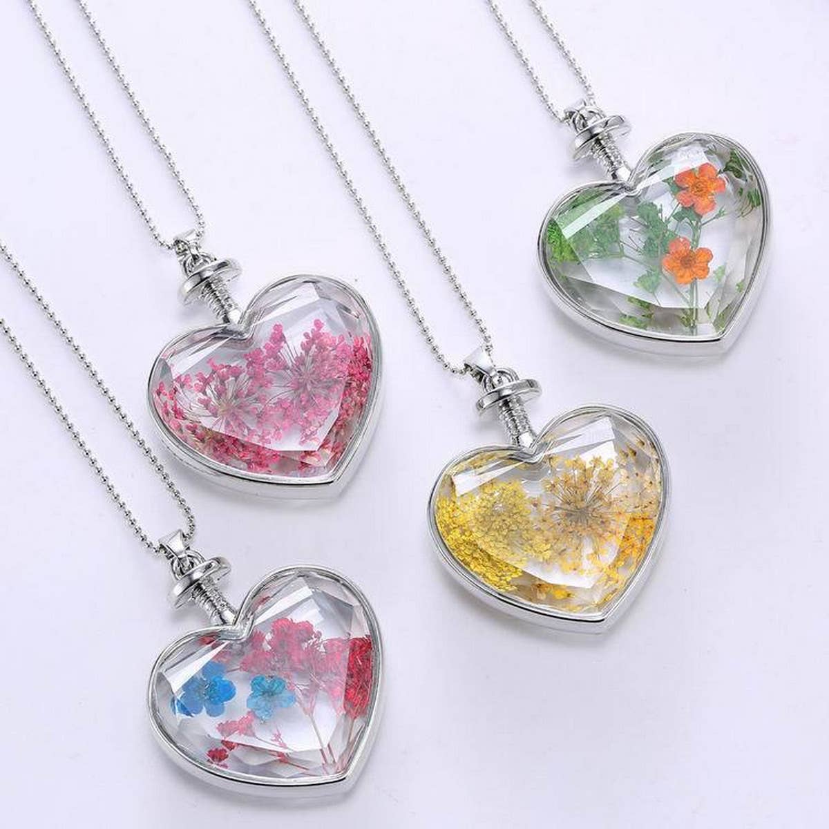 HEART CRYSTAL PLANT DRIED FLOWER NECKLACE