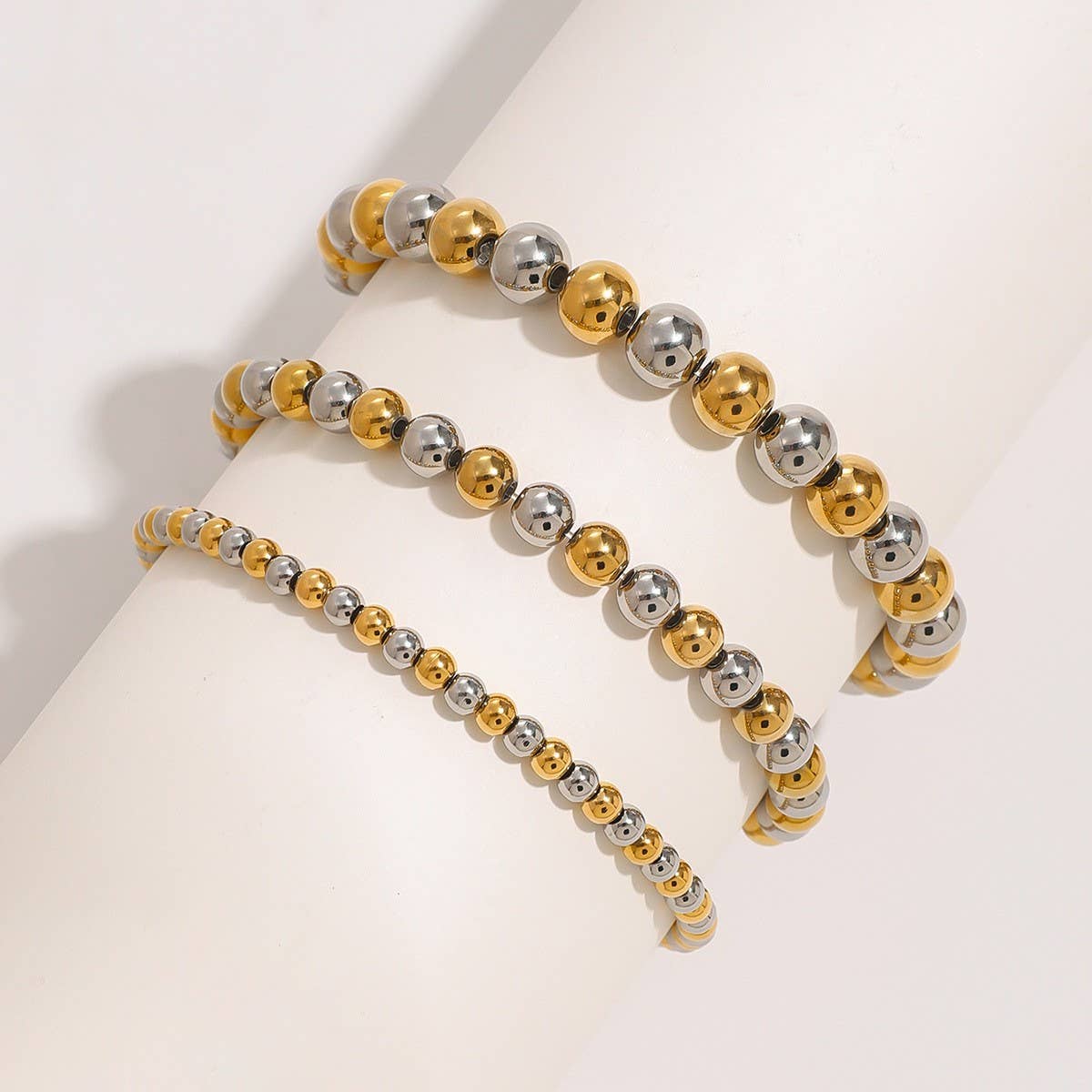 Designer Two-Tone Solid Bead Stretch Bracelet