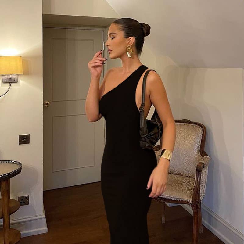 One Shoulder Cutout Backless Maxi Dress