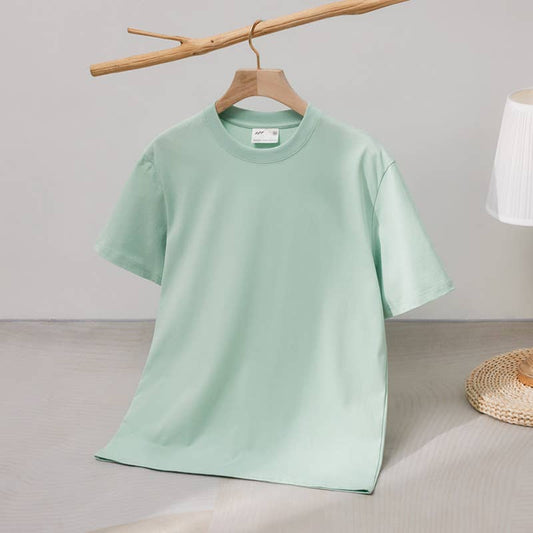 Cwtts0922_Solid Color Loose Casual Round Neck T Shirt