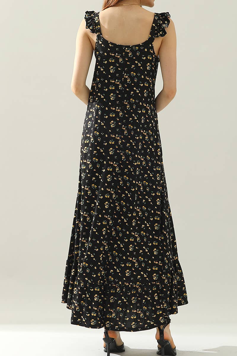 CWDMD542_MAXI RUFFLE DETAILED SLEEVELESS DRESS