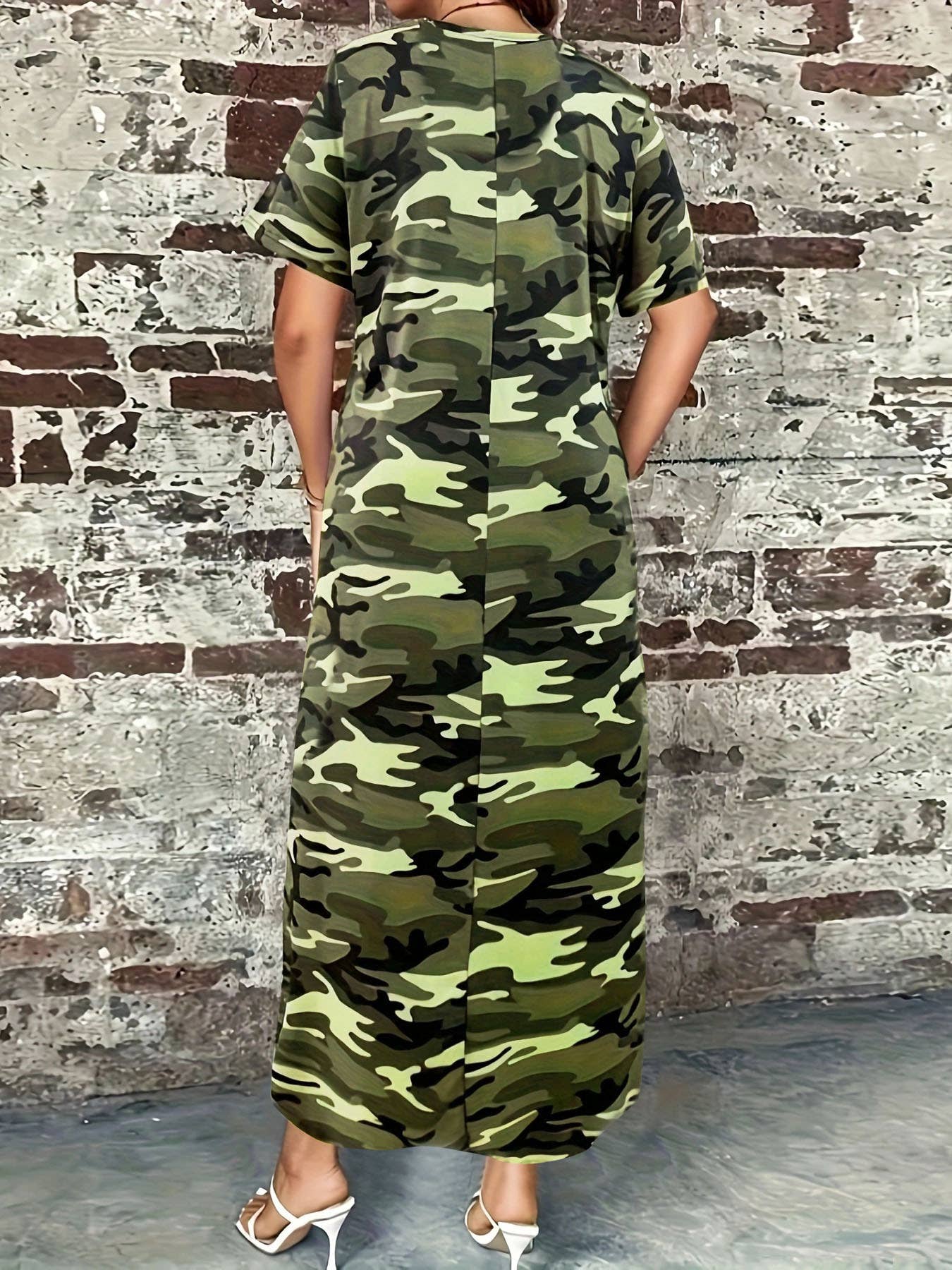 Long loose camouflage printed dress