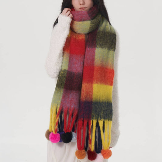 STRIPED PLAID WARM FRINGED SHAWL SCARF_CWASC0337