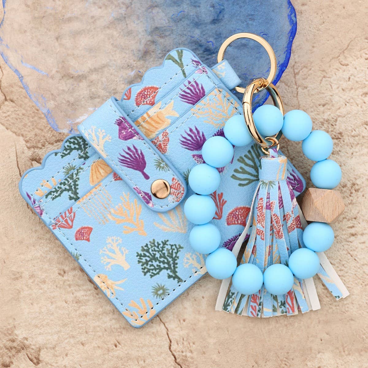 Ocean Print Fruit Card Wallet with Bead Keychain_CUAB00440