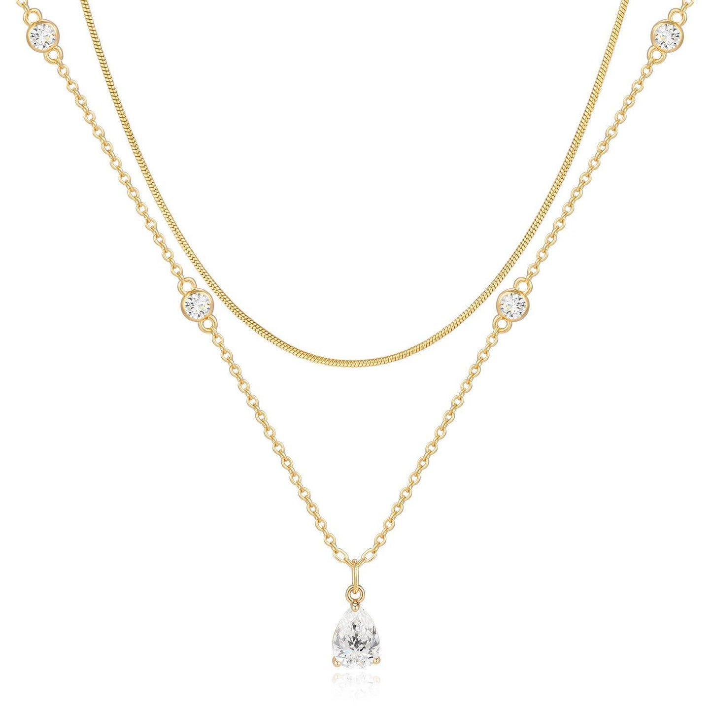 Round snake-bone zircon water drop necklace