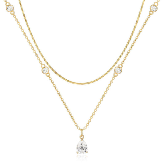 Round snake-bone zircon water drop necklace