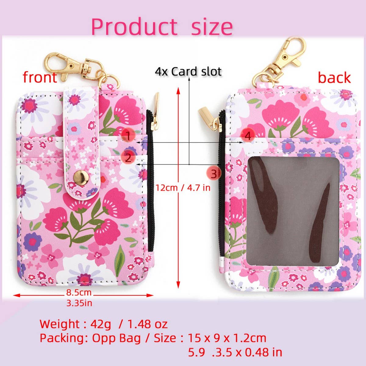 Floral Zipper Card Holder Vertical Mini Wallet_CWAB4941
