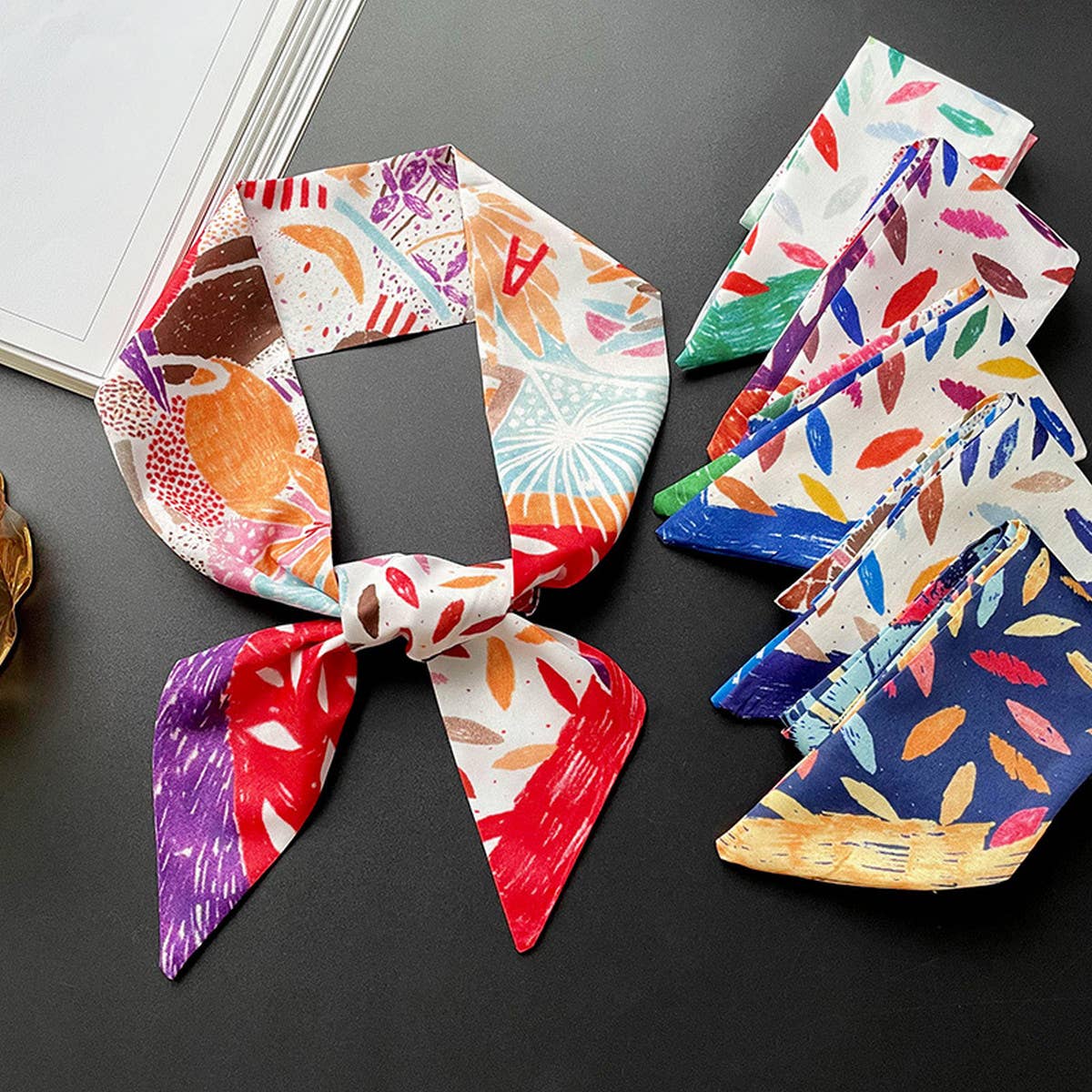 NARROW DECORATIVE SILK SCARF WITH TIEABLE BOW