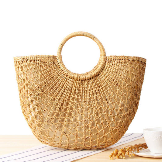 PORTABLE SEMI-CIRCLE WOOL BALL WOVEN BAG_CWAB2117