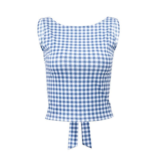 Houndstooth bow strap slim fit vest