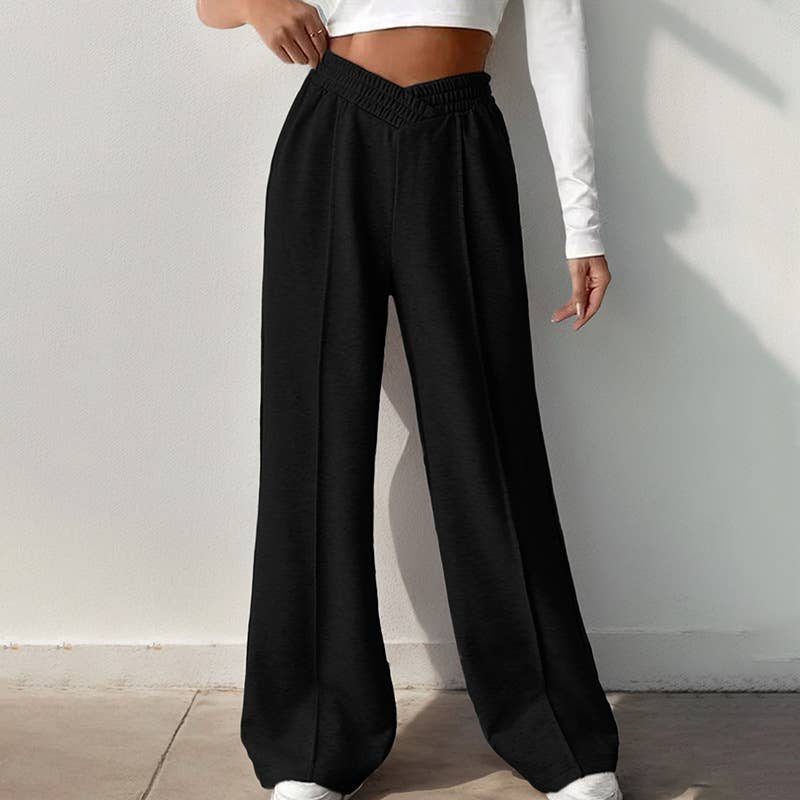 V-shaped high-waisted patchwork wide-leg pants