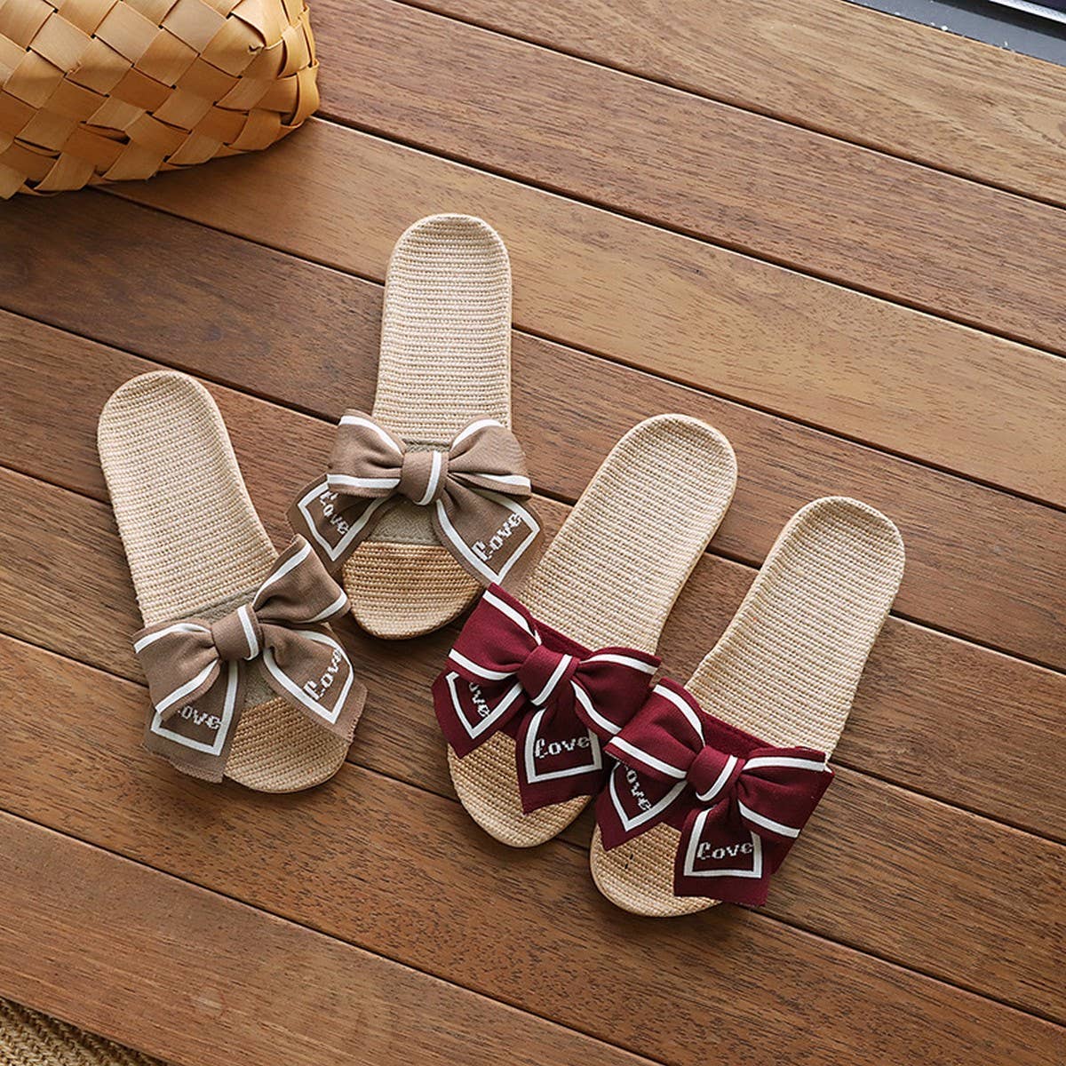 Linen Bow Slippers with Soft Anti-Slip Sole