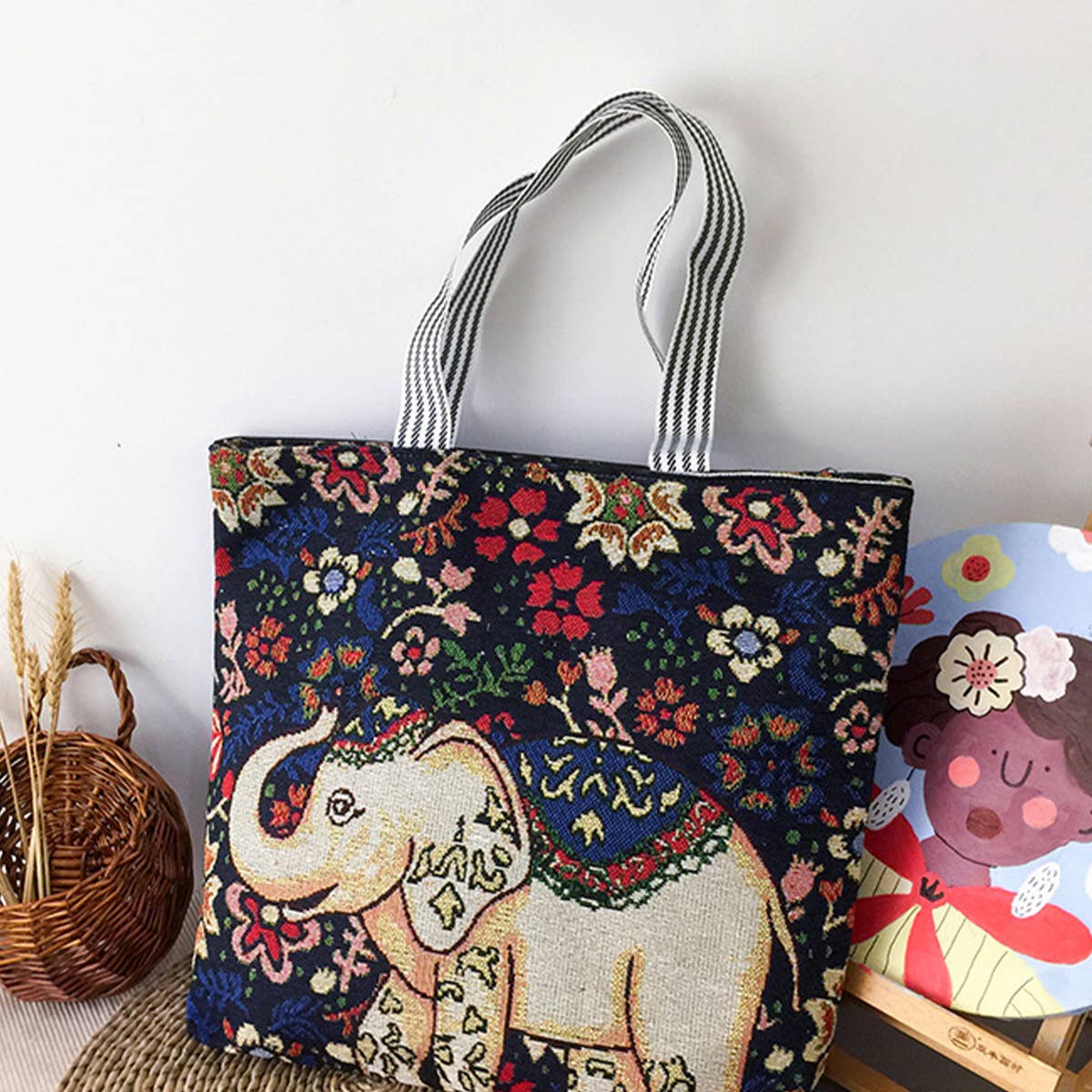 RETRO EMBROIDERED KNITTED BAG SHOULDER TOTE BAG_CWAB1669