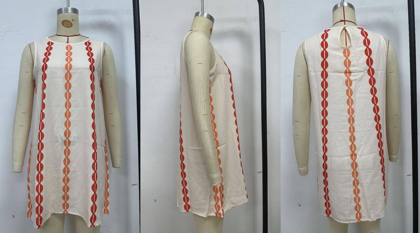 Round-neck pullover printed casual short dress