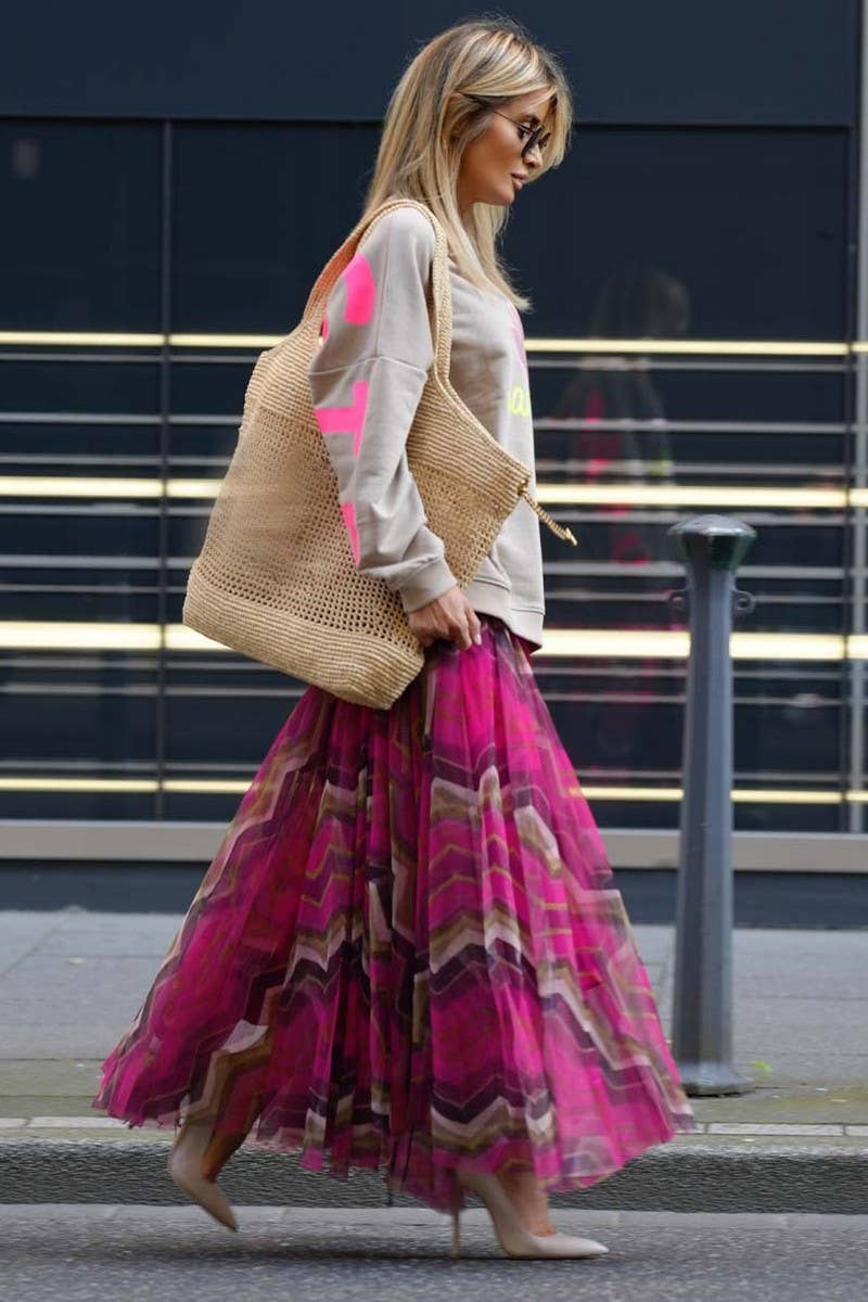 CWBLS134_MESH PRINT LOOSE SWING SKIRT