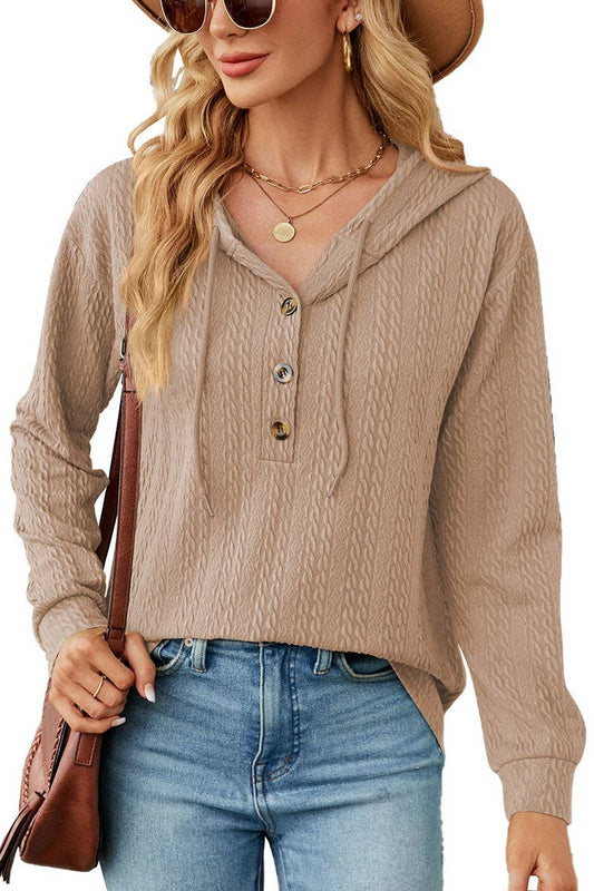 CWOHOL0475_Casual V-Neck Hoodie Long Sleeve Top