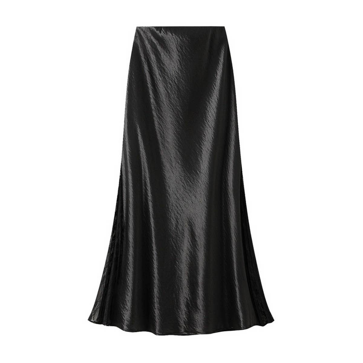 Lace Panel Satin Fishtail Slim Fit Midi Skirt