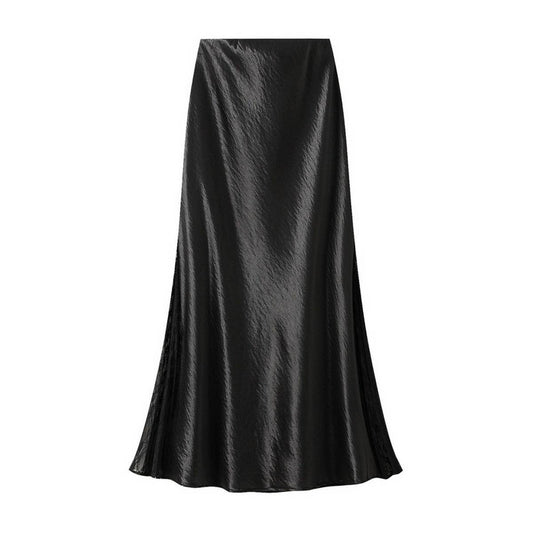 Lace Panel Satin Fishtail Slim Fit Midi Skirt