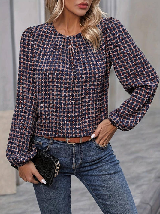 SIMPLE FASHION POLKA DOT PRINTED ROUND NECK SHIRT