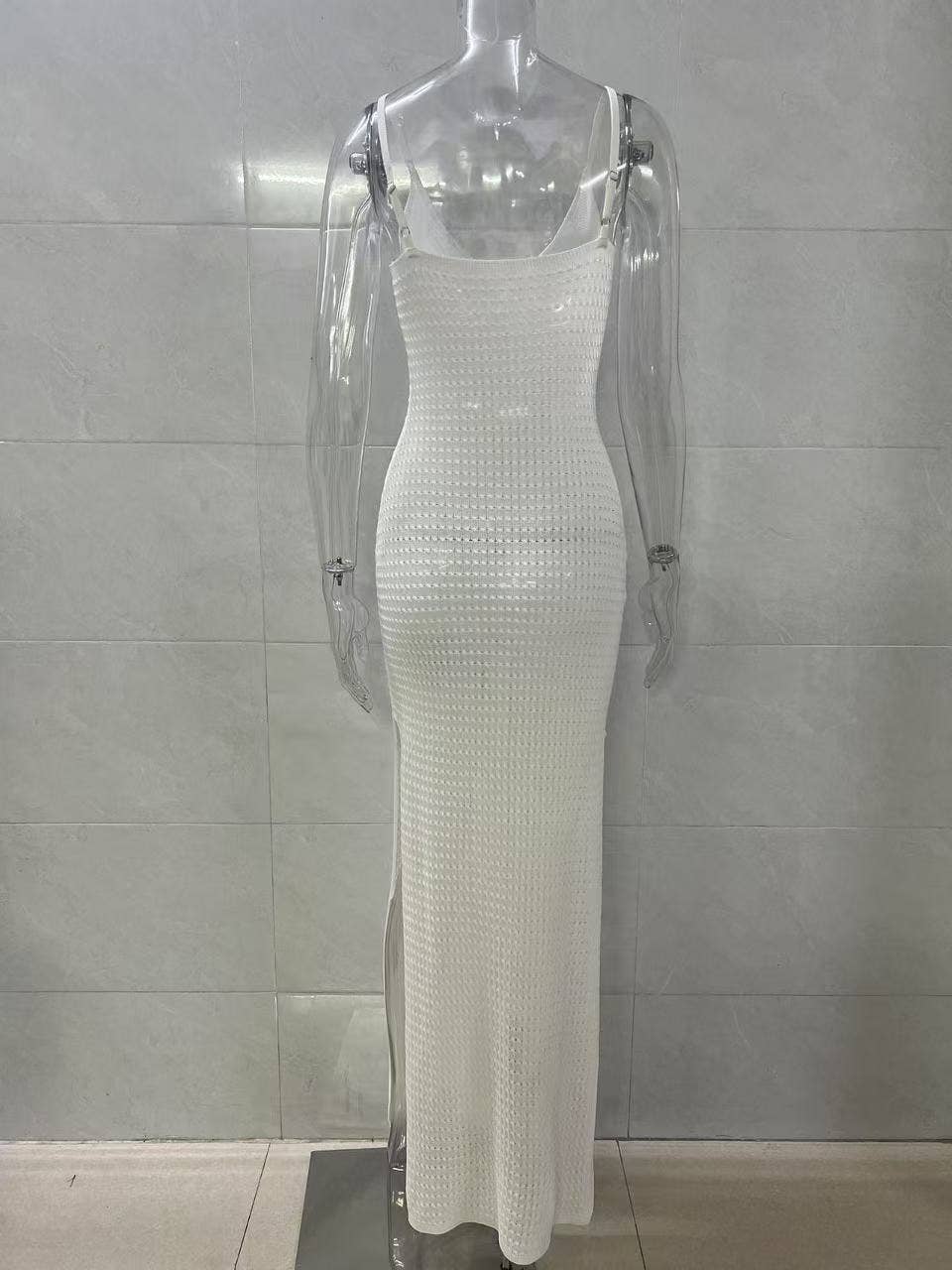 Solid-color high-slit cutout halter dress