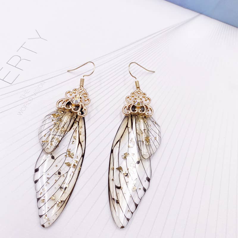 Elegant long earrings with cicada wing wings