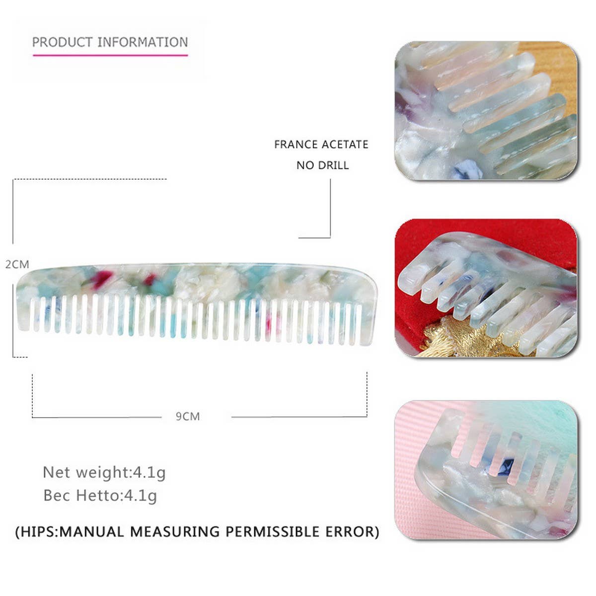 MARBLE TEXTURE ACETATE HAIR COMB STRAIGHT COMB