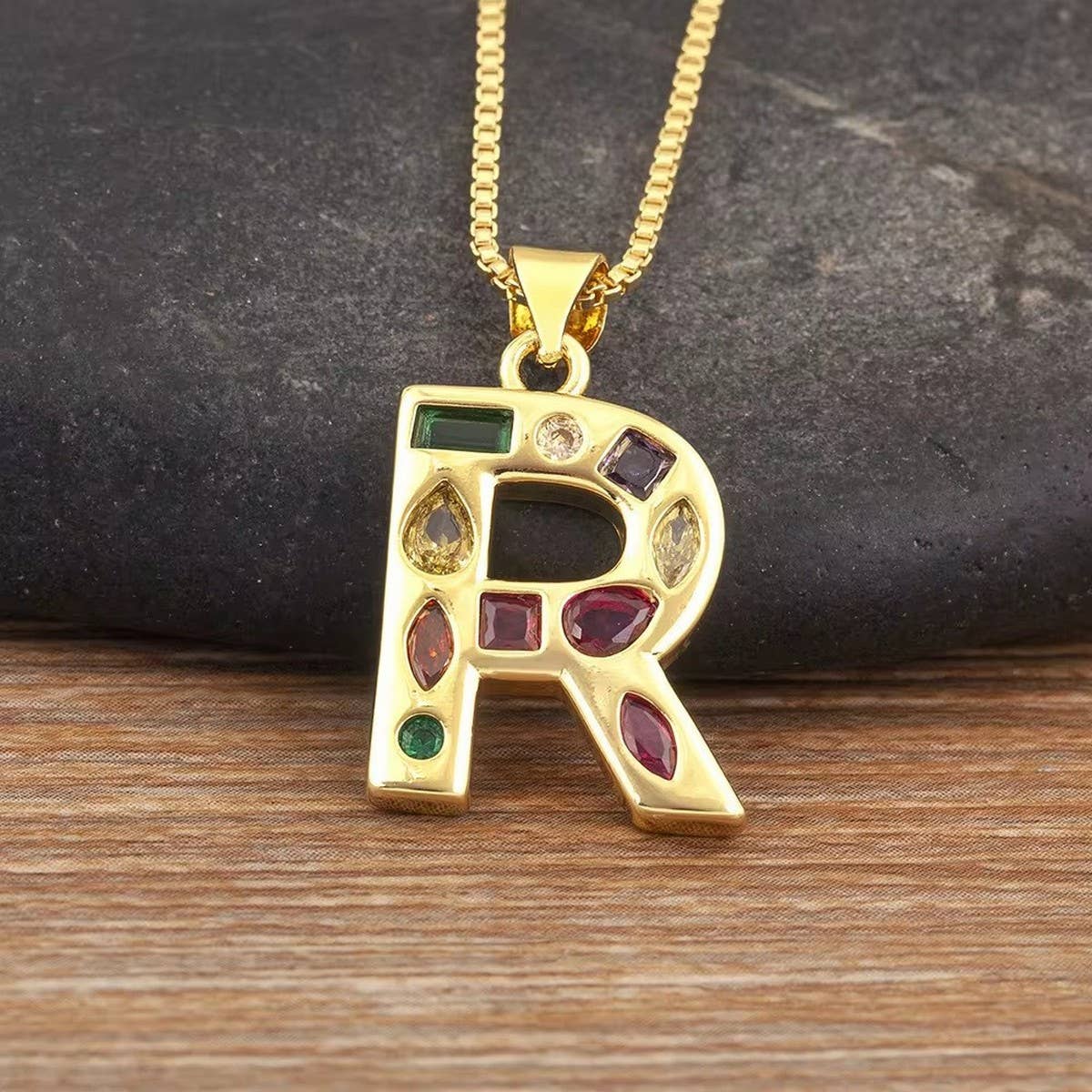 26 Letters Copper Zirconia Pendant Necklace_CWMM5873