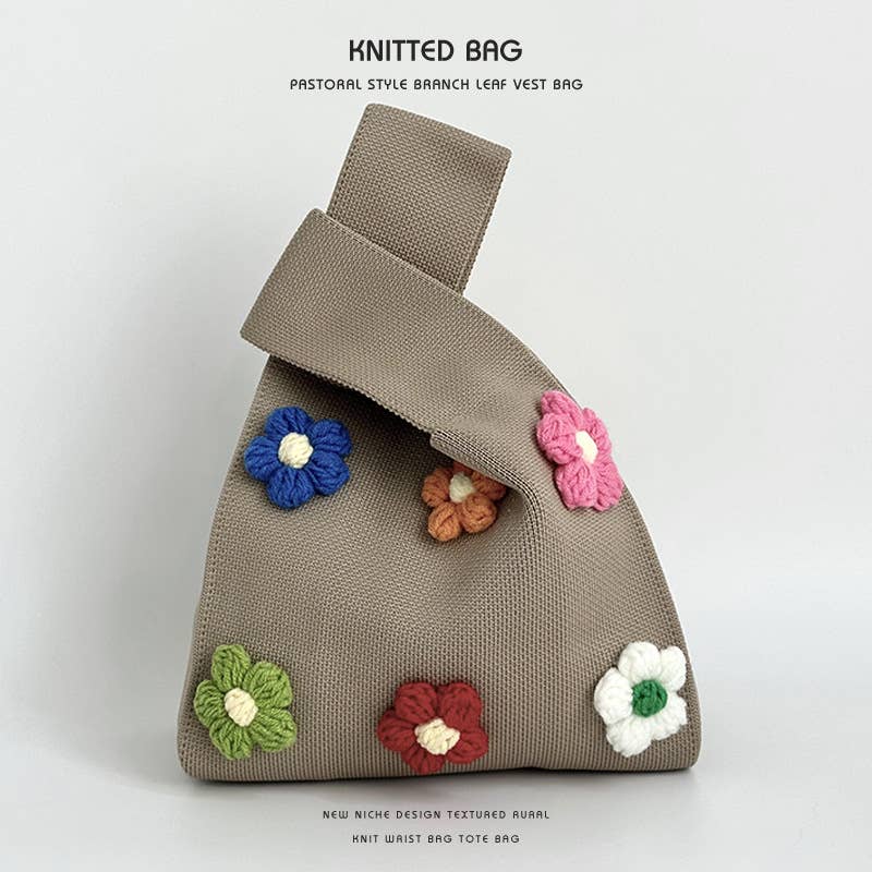 Cute colorful flower knitted single-shoulder bag