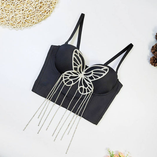 BUTTERFLY BEADED TASSEL HERRINGBONE CORSET_CWMM4237