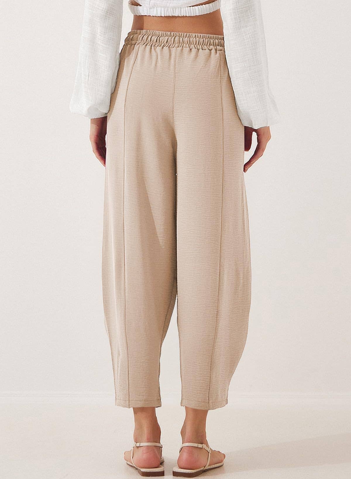 High-waisted loose casual pocket nine-inch pants