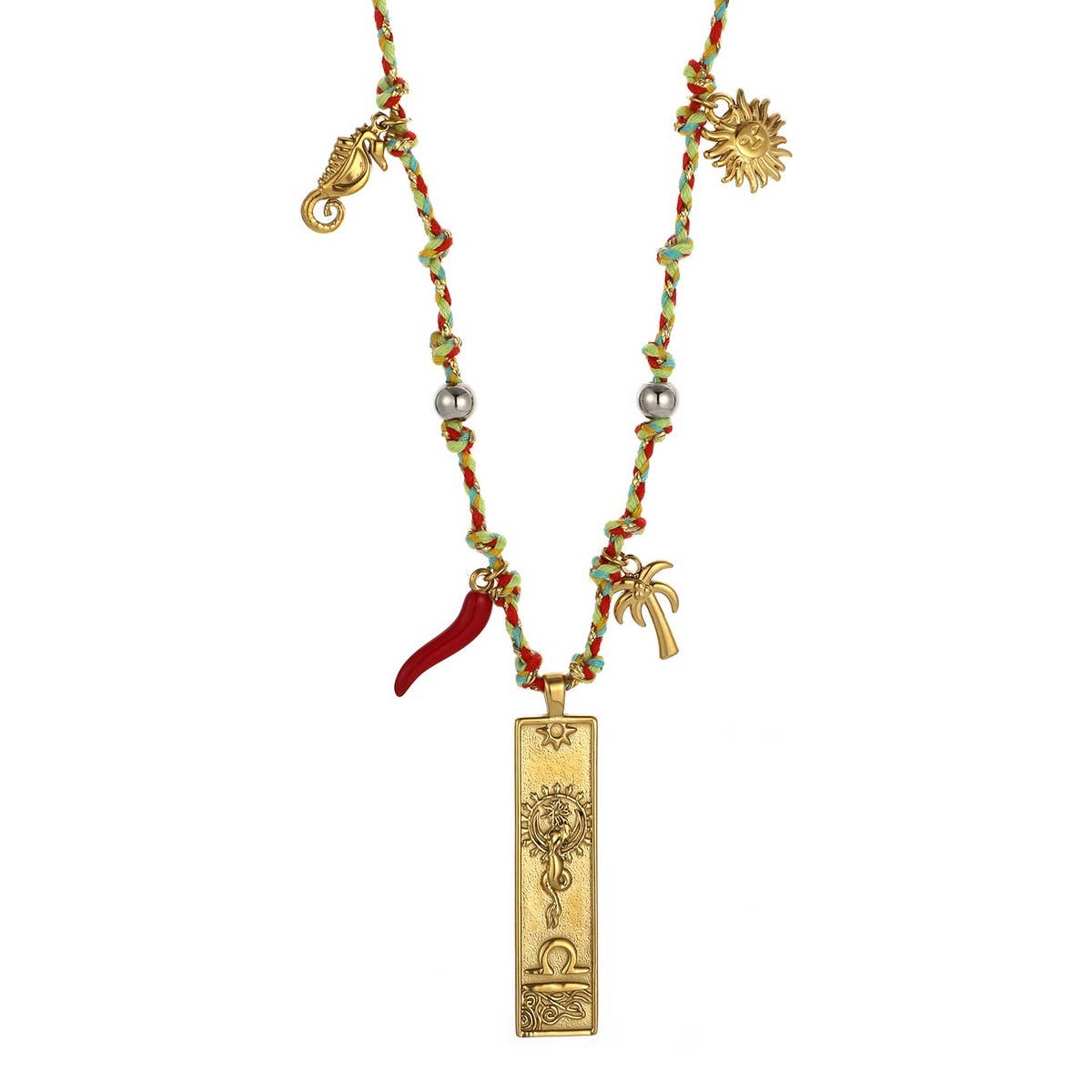 Handmade Zodiac Square Steel Cotton Necklace