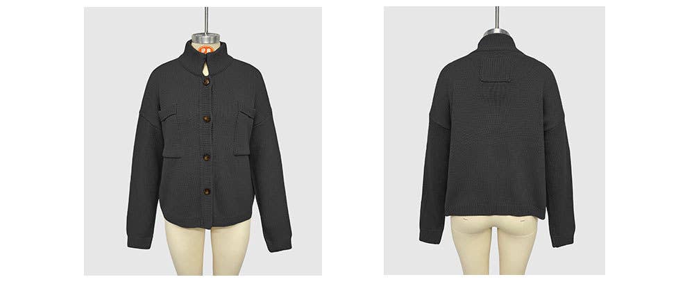 KNIT V-NECK LARGE SIZE SOLID COLOR CARDIGAN