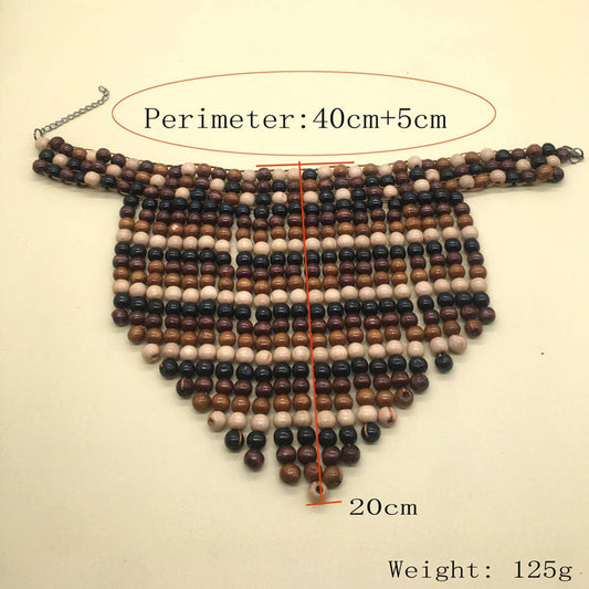 HANDMADE BEADED TASSEL WOOD BEAD NECKLACE